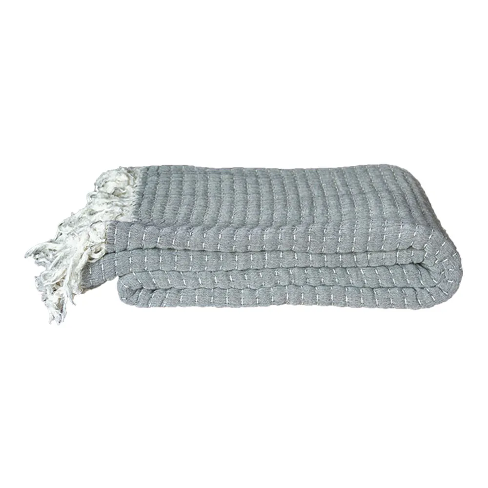 Pewter Quilted Handloomed Cotton Throw - de-cor - Gray - Reversible