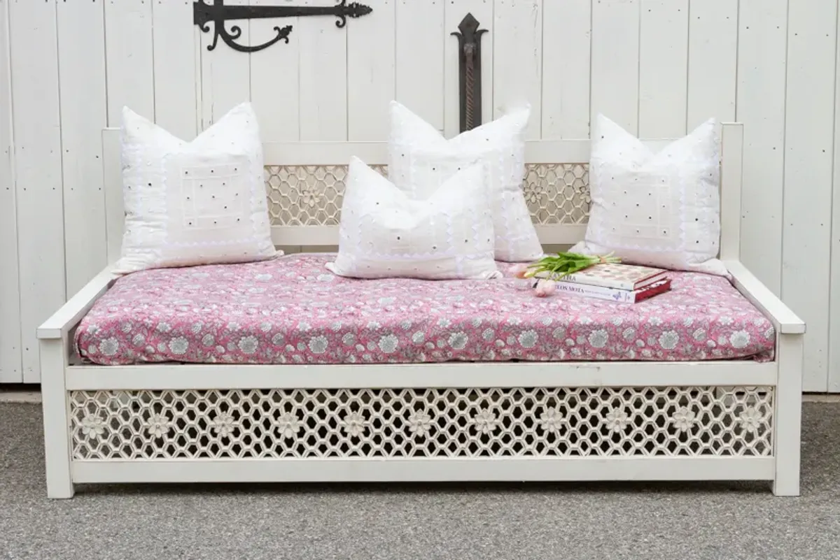 Antiqued White Carved Floral Jali Daybed - de-cor - Comfortable, Sturdy