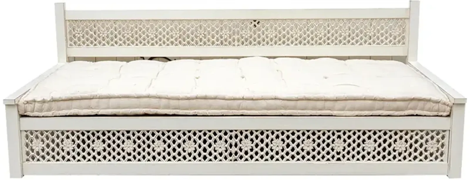 Long Antique White Floral Jali Daybed - de-cor - Comfortable, Sturdy