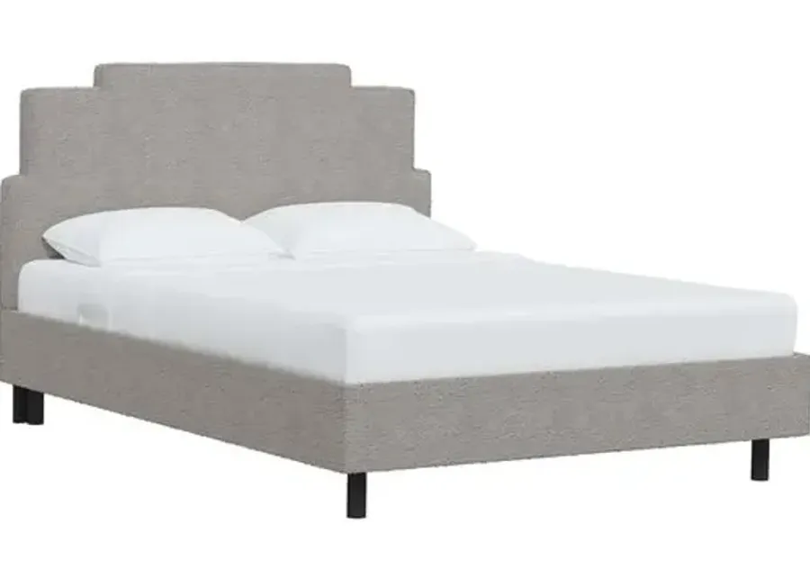 Paxton Bouclé Platform Bed - Handcrafted - Gray, No Box Spring Required, Comfortable & Durable