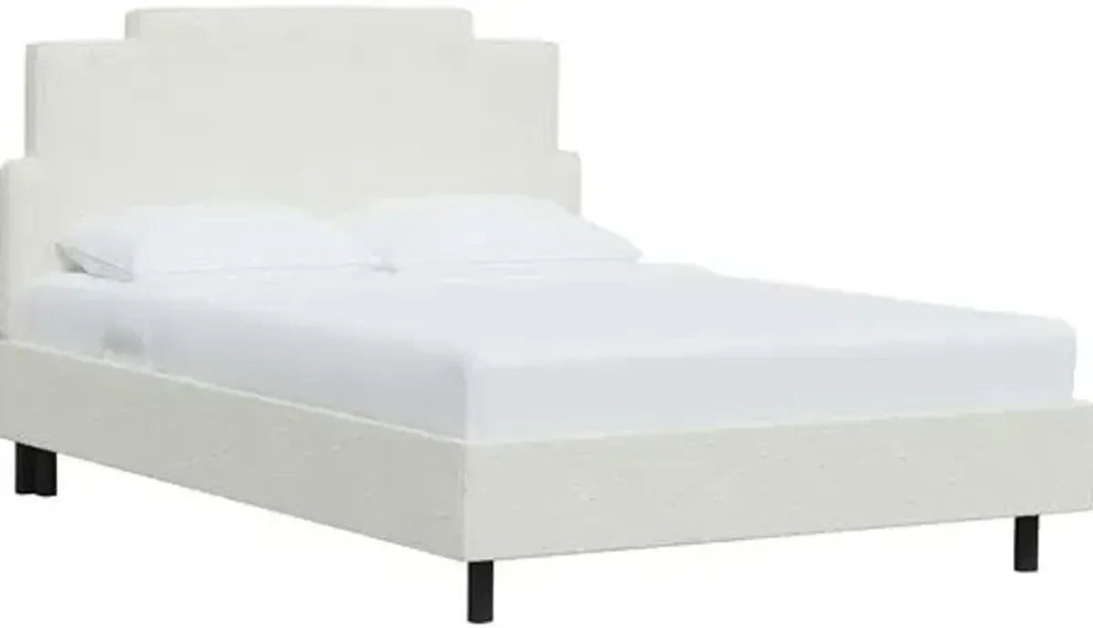 Paxton Boucl Platform Bed - Handcrafted - White, No Box Spring Required, Comfortable & Durable