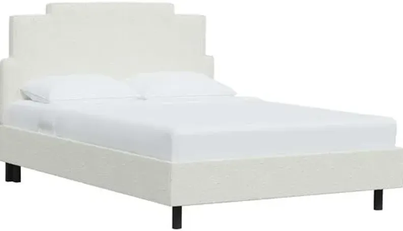 Paxton Bouclé Platform Bed - Handcrafted - White, No Box Spring Required, Comfortable & Durable