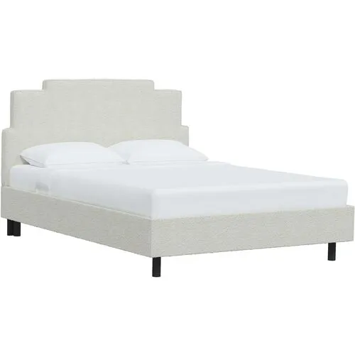 Paxton Bouclé Platform Bed - Handcrafted - White, No Box Spring Required, Comfortable & Durable