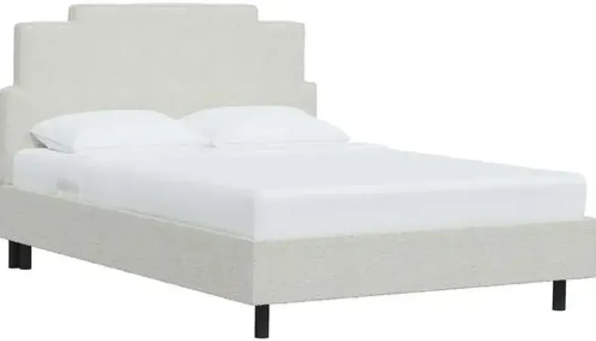 Paxton Bouclé Platform Bed - Handcrafted - White, No Box Spring Required, Comfortable & Durable