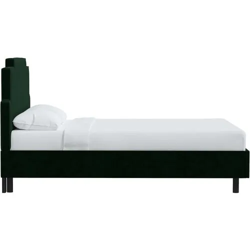 Paxton Velvet Platform Bed - Handcrafted - Green, No Box Spring Required, Upholstered, Comfortable & Durable
