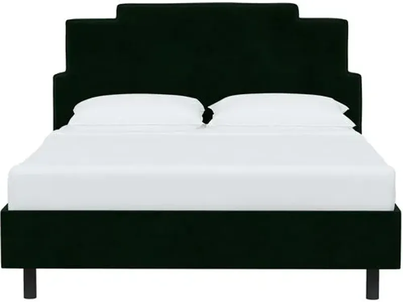 Paxton Velvet Platform Bed - Handcrafted - Green, No Box Spring Required, Upholstered, Comfortable & Durable