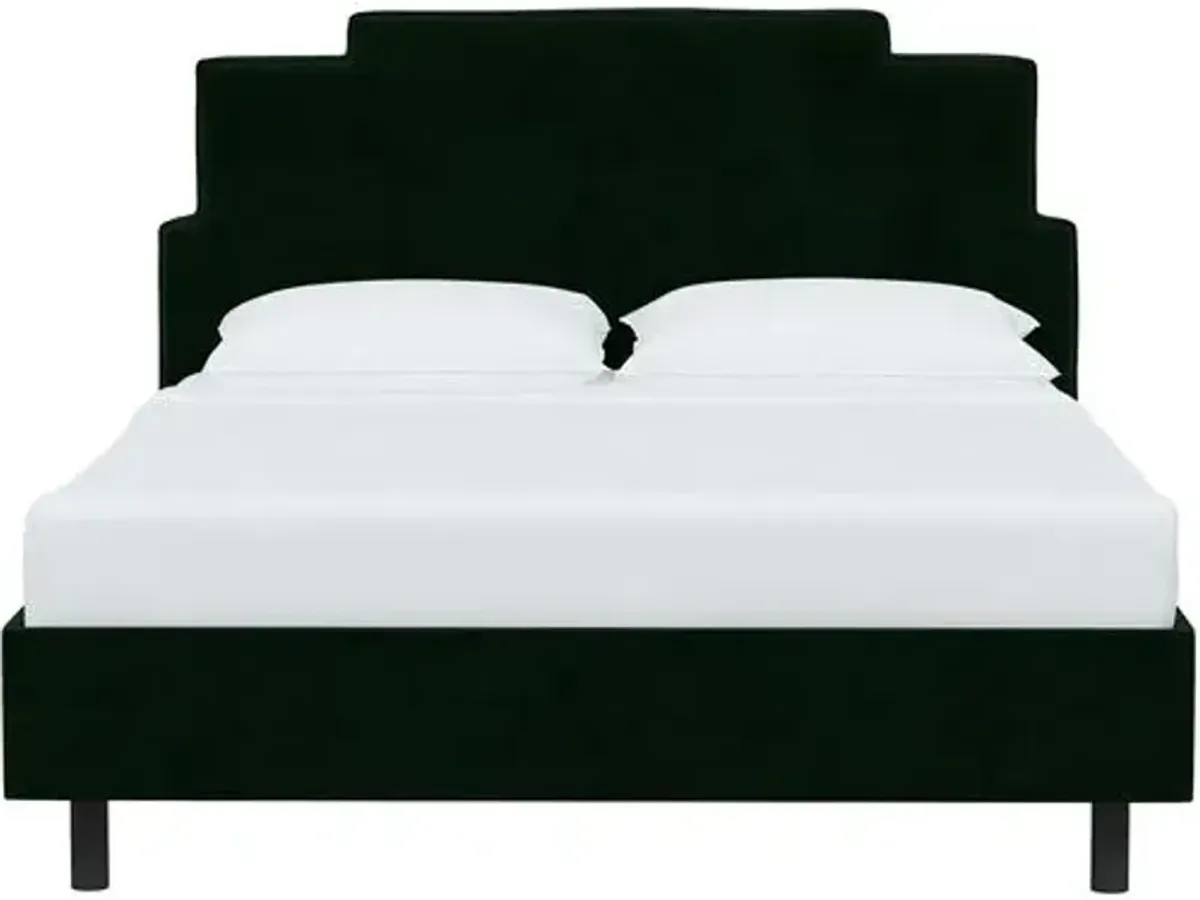 Paxton Velvet Platform Bed - Green, No Box Spring Required, Upholstered, Comfortable & Durable