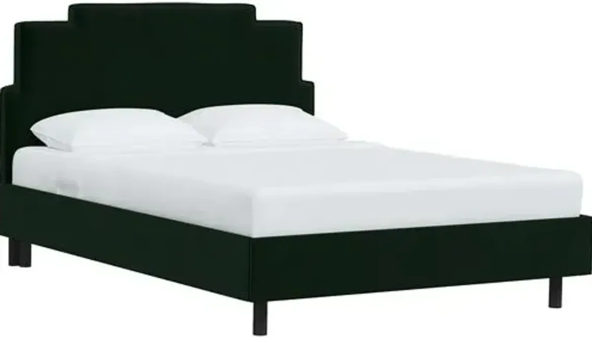 Paxton Velvet Platform Bed - Green, No Box Spring Required, Upholstered, Comfortable & Durable