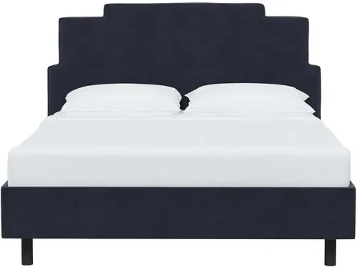 Paxton Velvet Platform Bed - Blue, No Box Spring Required, Upholstered, Comfortable & Durable