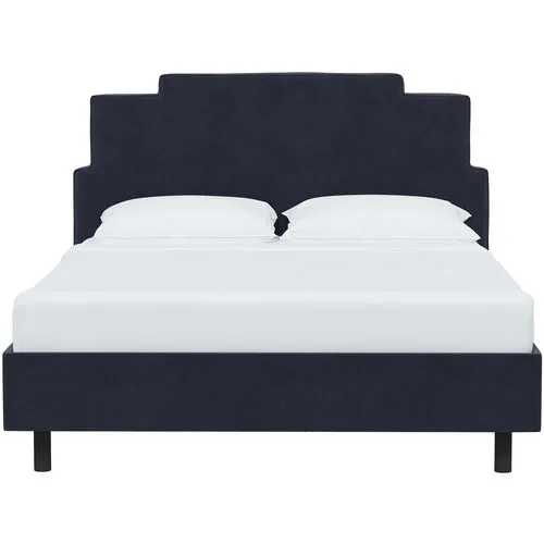 Paxton Velvet Platform Bed - Blue, No Box Spring Required, Upholstered, Comfortable & Durable