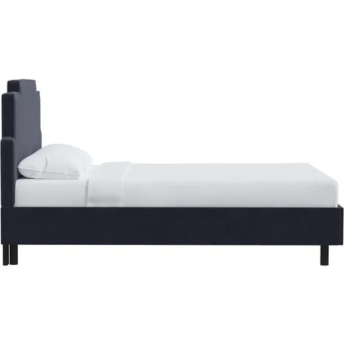 Paxton Velvet Platform Bed - Blue, No Box Spring Required, Upholstered, Comfortable & Durable