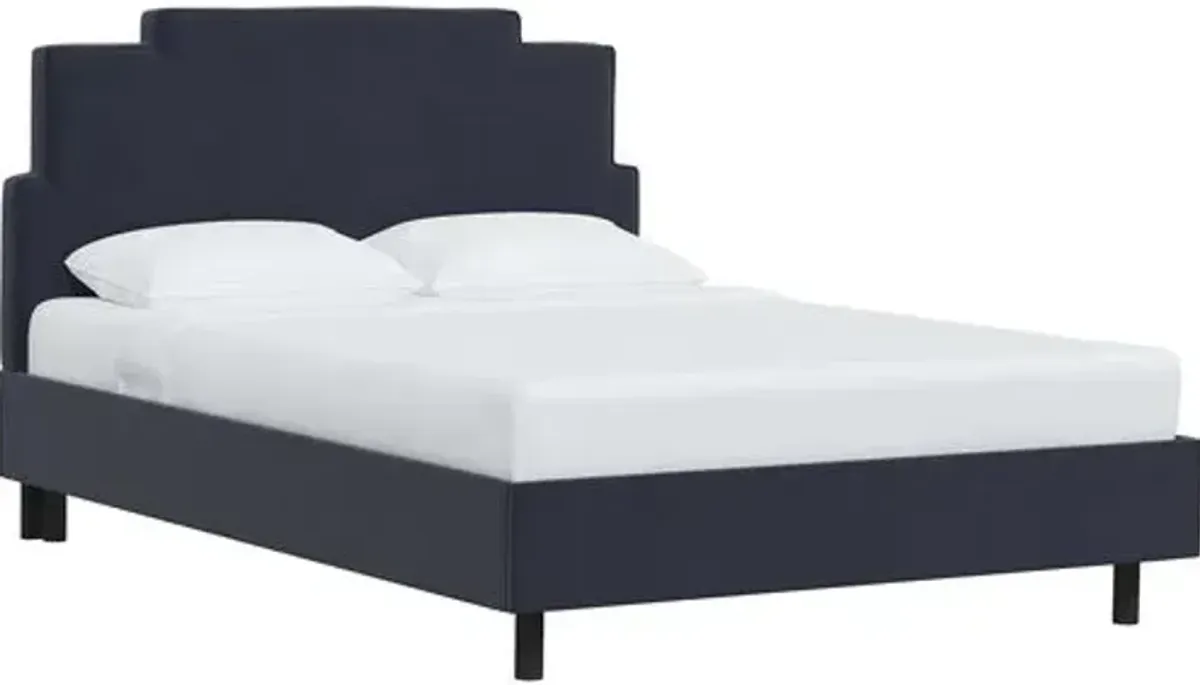 Paxton Velvet Platform Bed - Blue, No Box Spring Required, Upholstered, Comfortable & Durable