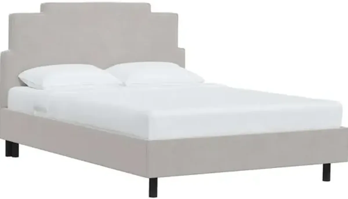 Paxton Velvet Platform Bed - Gray, No Box Spring Required, Upholstered, Comfortable & Durable