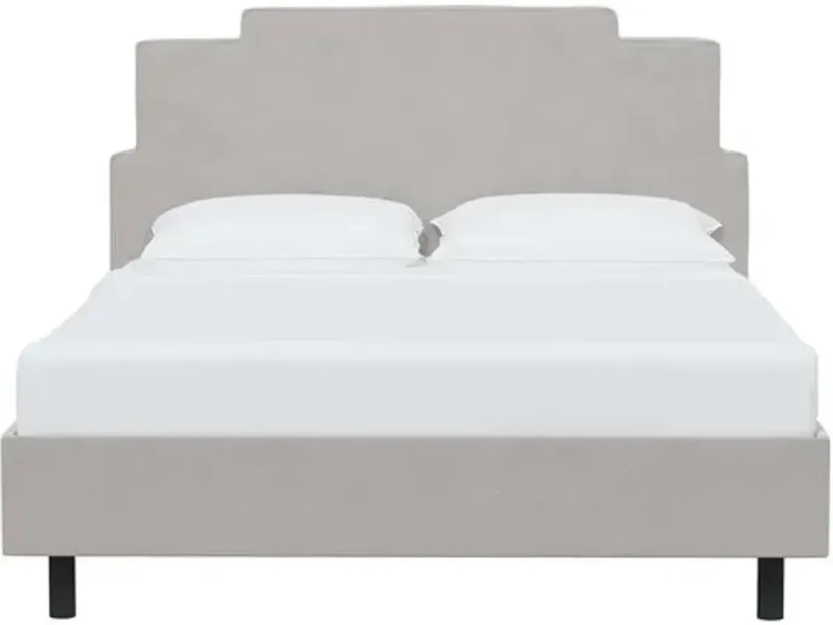 Paxton Velvet Platform Bed - Gray, No Box Spring Required, Upholstered, Comfortable & Durable