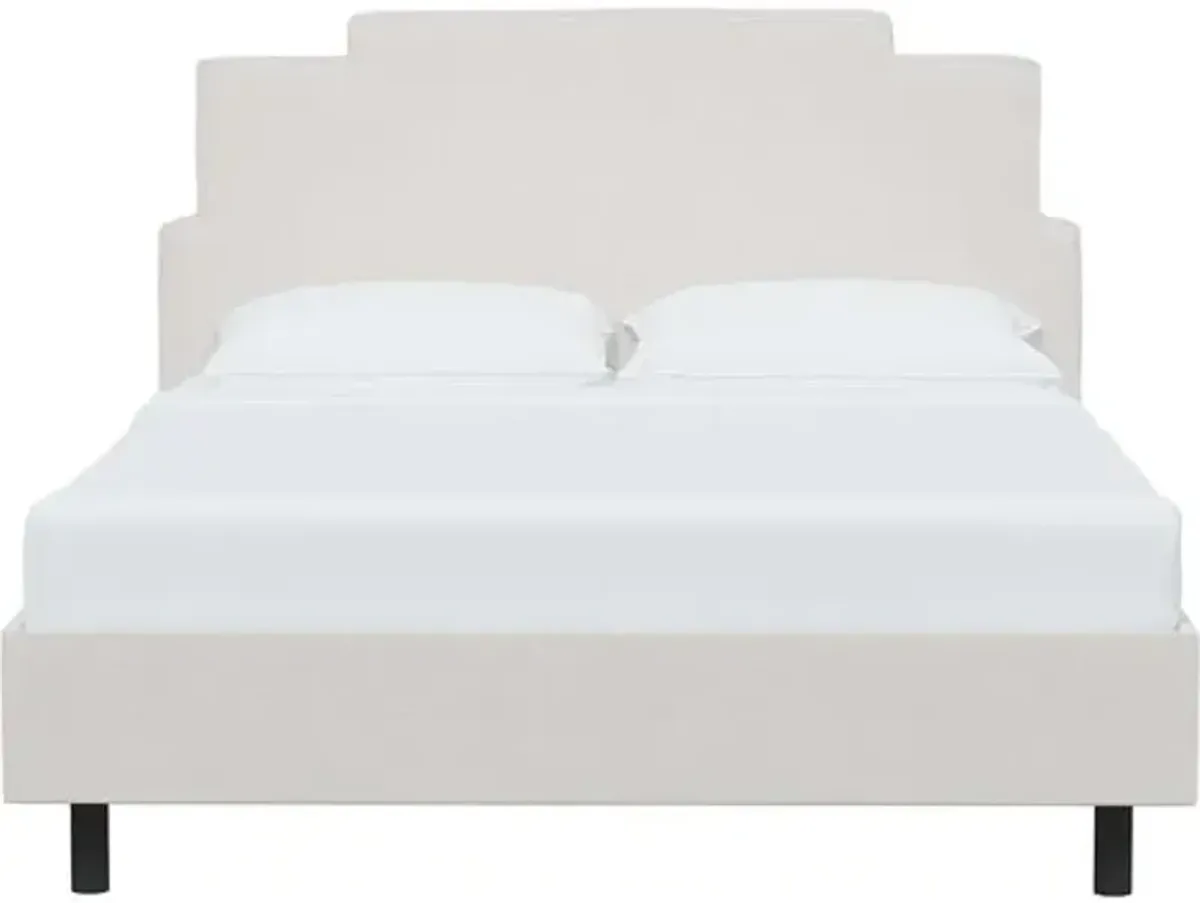 Paxton Velvet Platform Bed - Handcrafted - White, No Box Spring Required, Upholstered, Comfortable & Durable