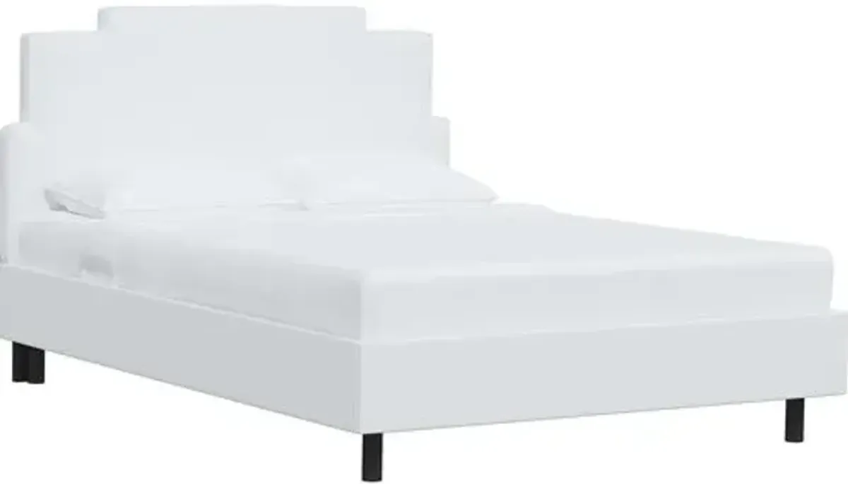 Paxton Linen Platform Bed - White, No Box Spring Required, Upholstered, Comfortable & Durable