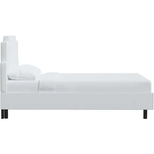 Paxton Linen Platform Bed - White, No Box Spring Required, Upholstered, Comfortable & Durable