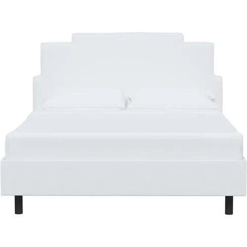 Paxton Linen Platform Bed - White, No Box Spring Required, Upholstered, Comfortable & Durable