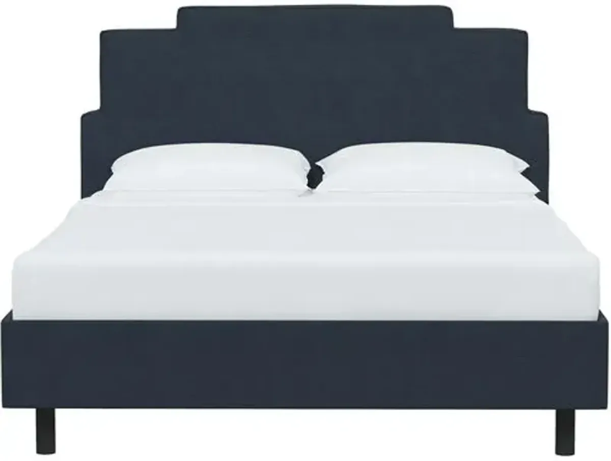 Paxton Linen Platform Bed - Blue, No Box Spring Required, Upholstered, Comfortable & Durable