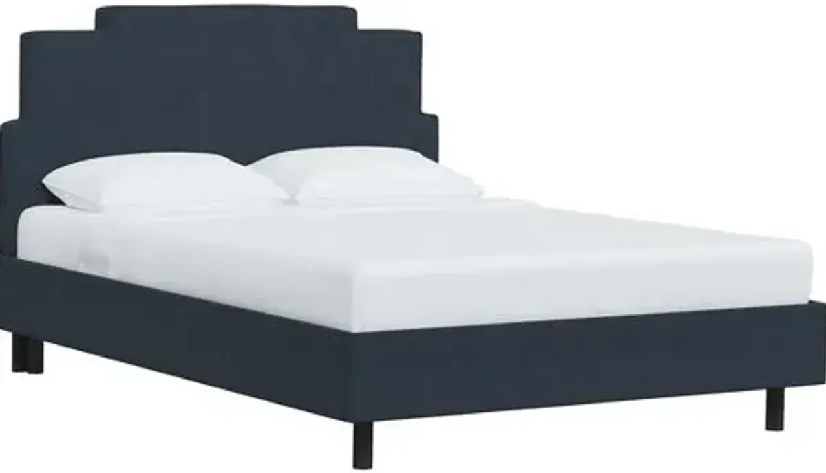 Paxton Linen Platform Bed - Blue, No Box Spring Required, Upholstered, Comfortable & Durable