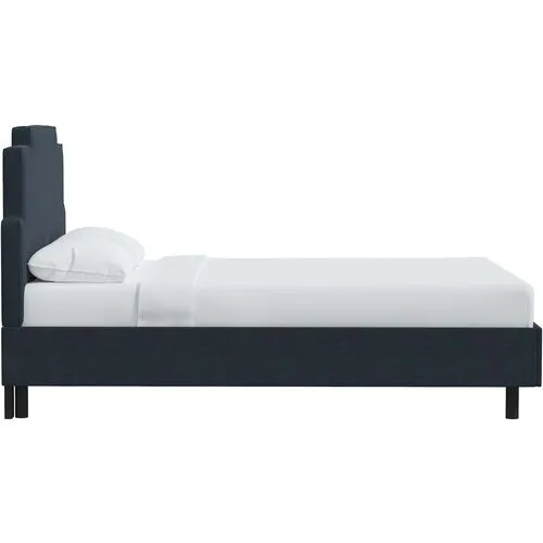 Paxton Linen Platform Bed - Linen Navy - Blue, No Box Spring Required, Upholstered, Comfortable & Durable