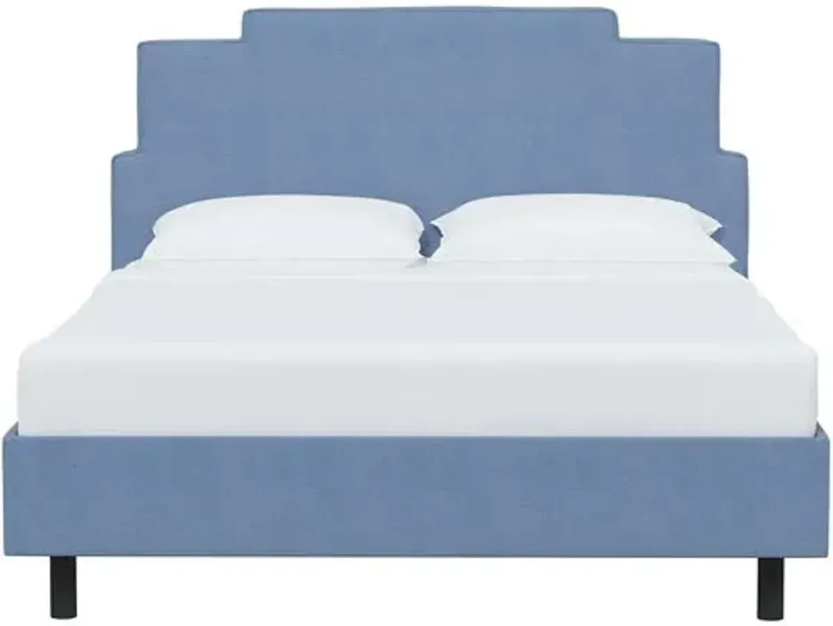 Paxton Linen Platform Bed - Blue, No Box Spring Required, Upholstered, Comfortable & Durable