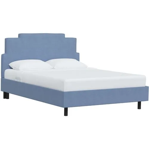 Paxton Linen Platform Bed - Blue, No Box Spring Required, Upholstered, Comfortable & Durable