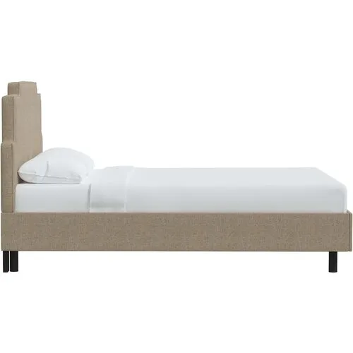 Paxton Linen Platform Bed - Brown, No Box Spring Required, Upholstered, Comfortable & Durable