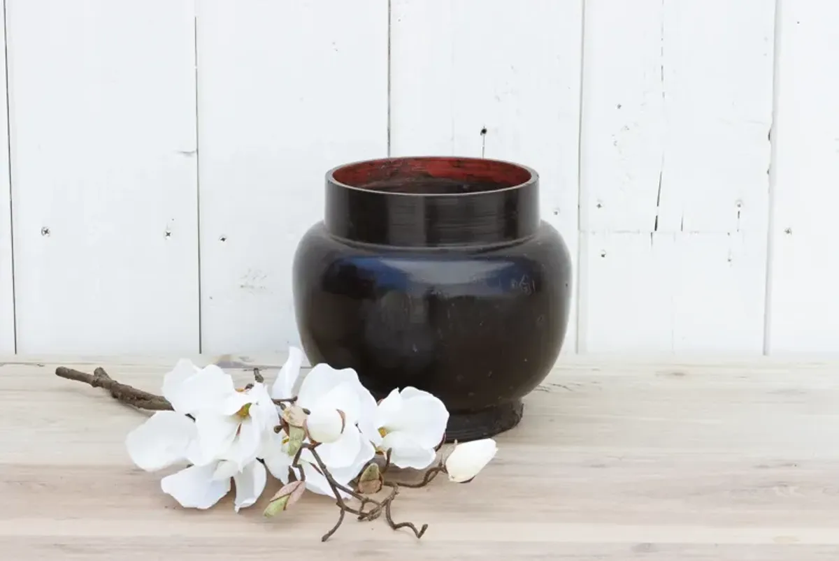 Antique Lacquer Container From Bhutan - de-cor - Black