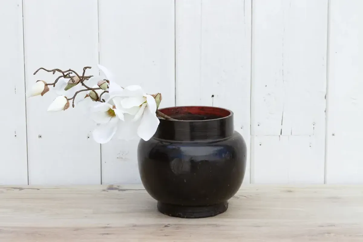 Antique Lacquer Container From Bhutan - de-cor - Black