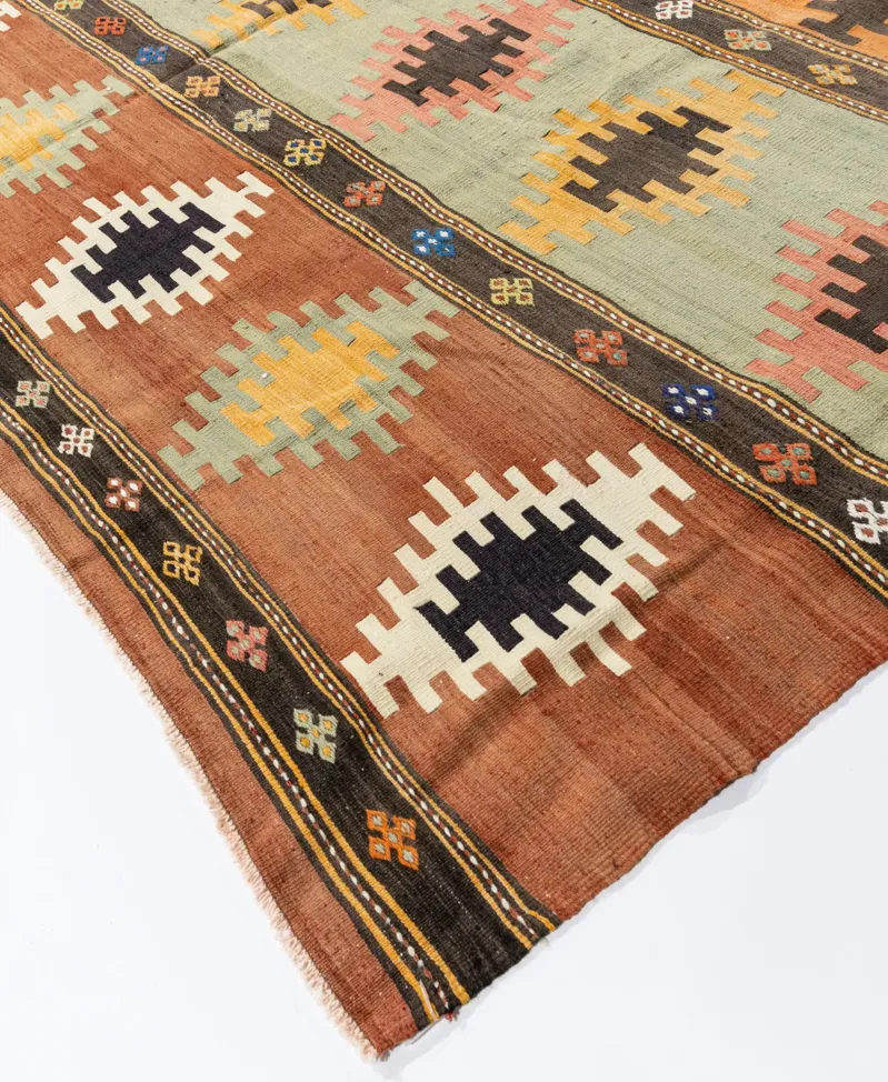 Turkish Kilim Rug 6'10 X 12'7 - Orange - Orange