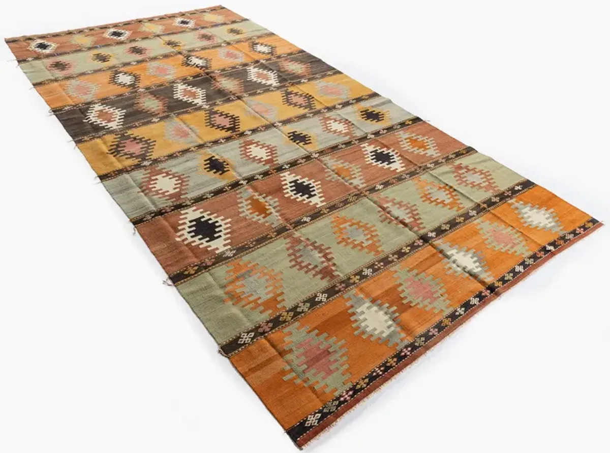 Turkish Kilim Rug 6'10 X 12'7 - Orange - Orange