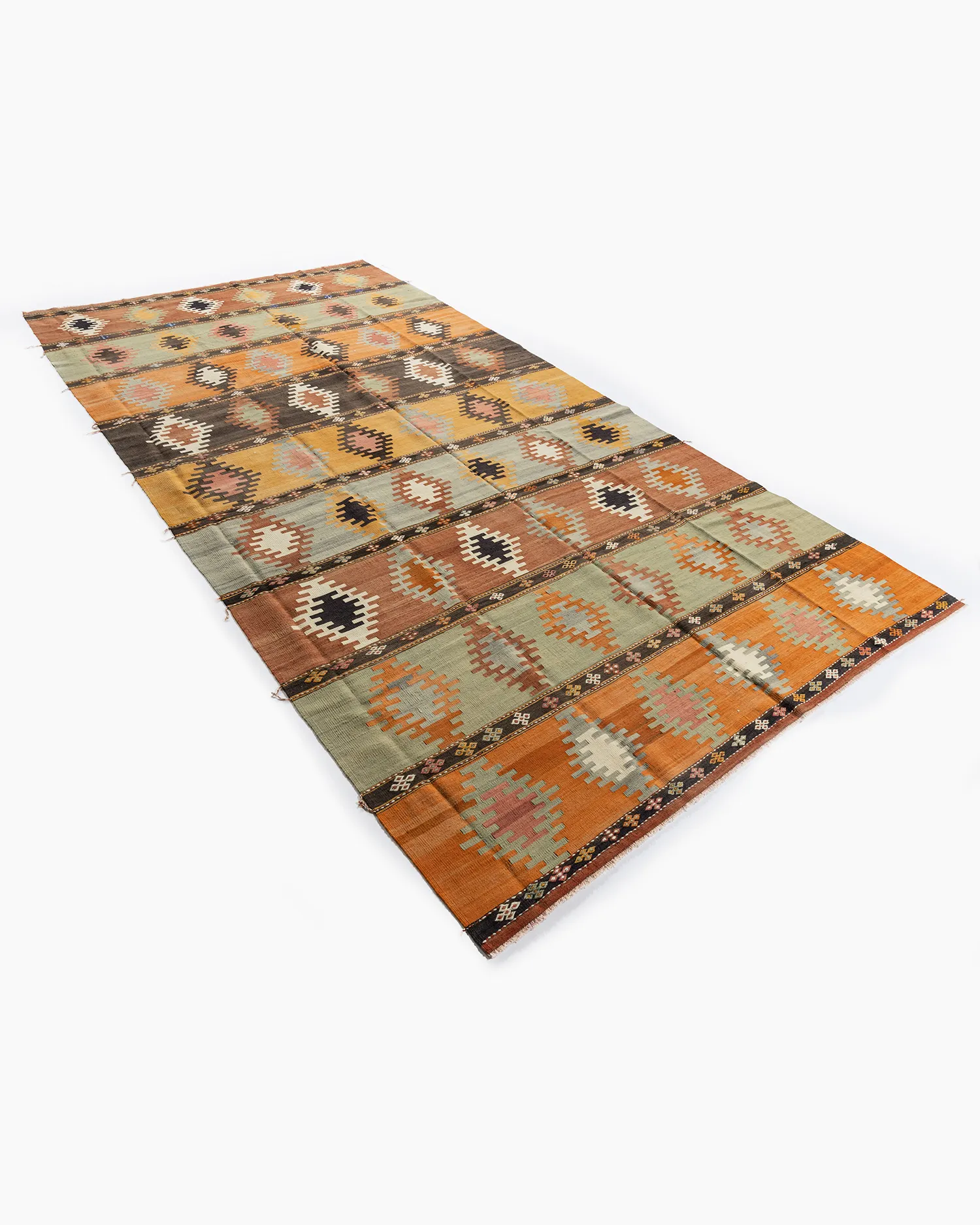 Turkish Kilim Rug 6'10 X 12'7 - Orange - Orange