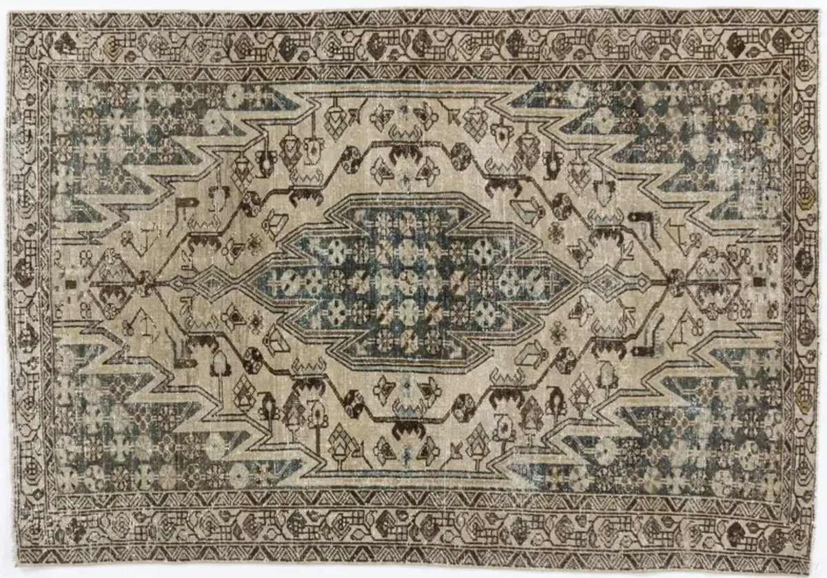 Persian Distressed Mazlagan Rug 4'5X6'3 - Beige - Beige