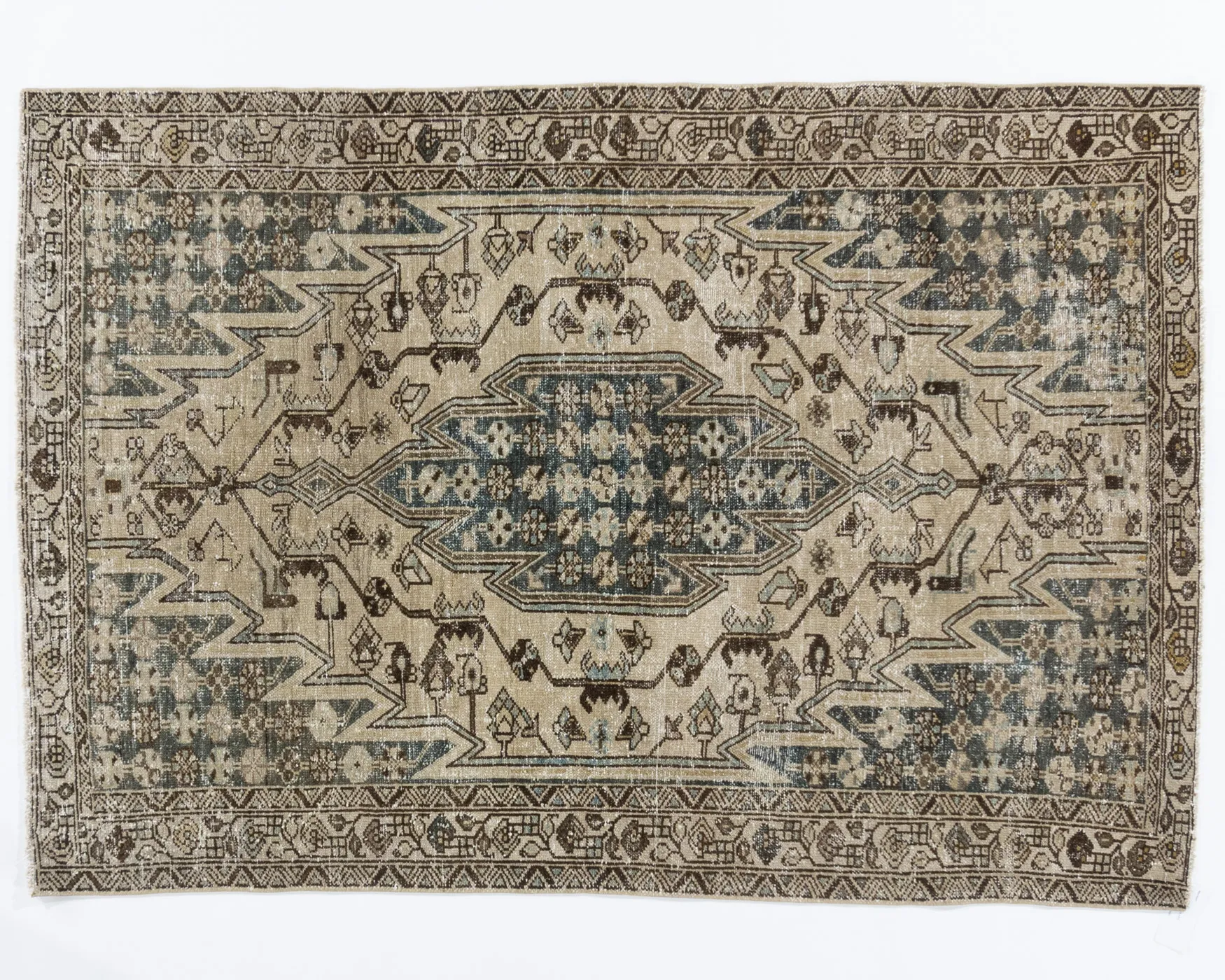 Persian Distressed Mazlagan Rug 4'5X6'3 - Beige - Beige