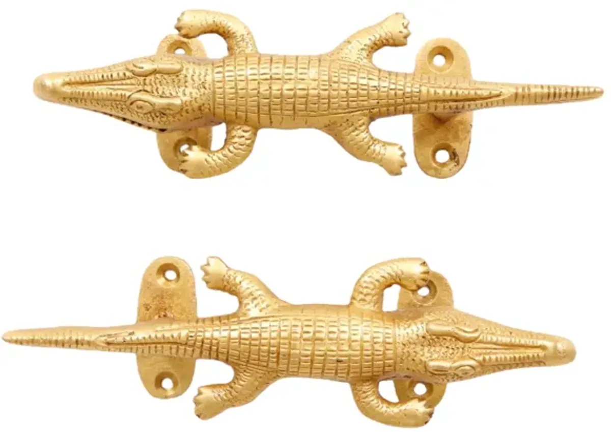 Brass Alligator Door Handles - a Pair - Interesting Things - Gold