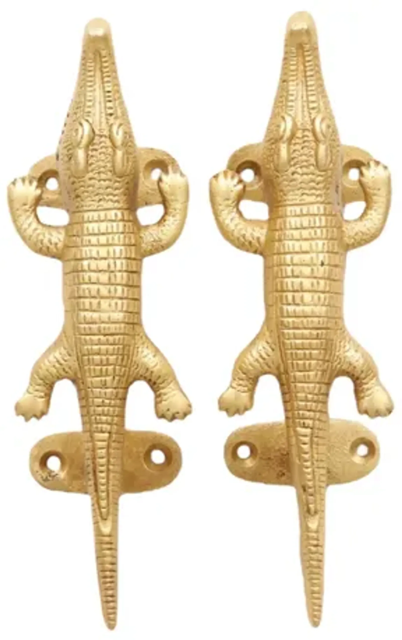 Brass Alligator Door Handles - a Pair - Interesting Things - Gold