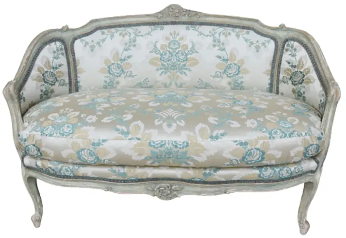 Antique French Scalamandré Fabric Settee - Blue