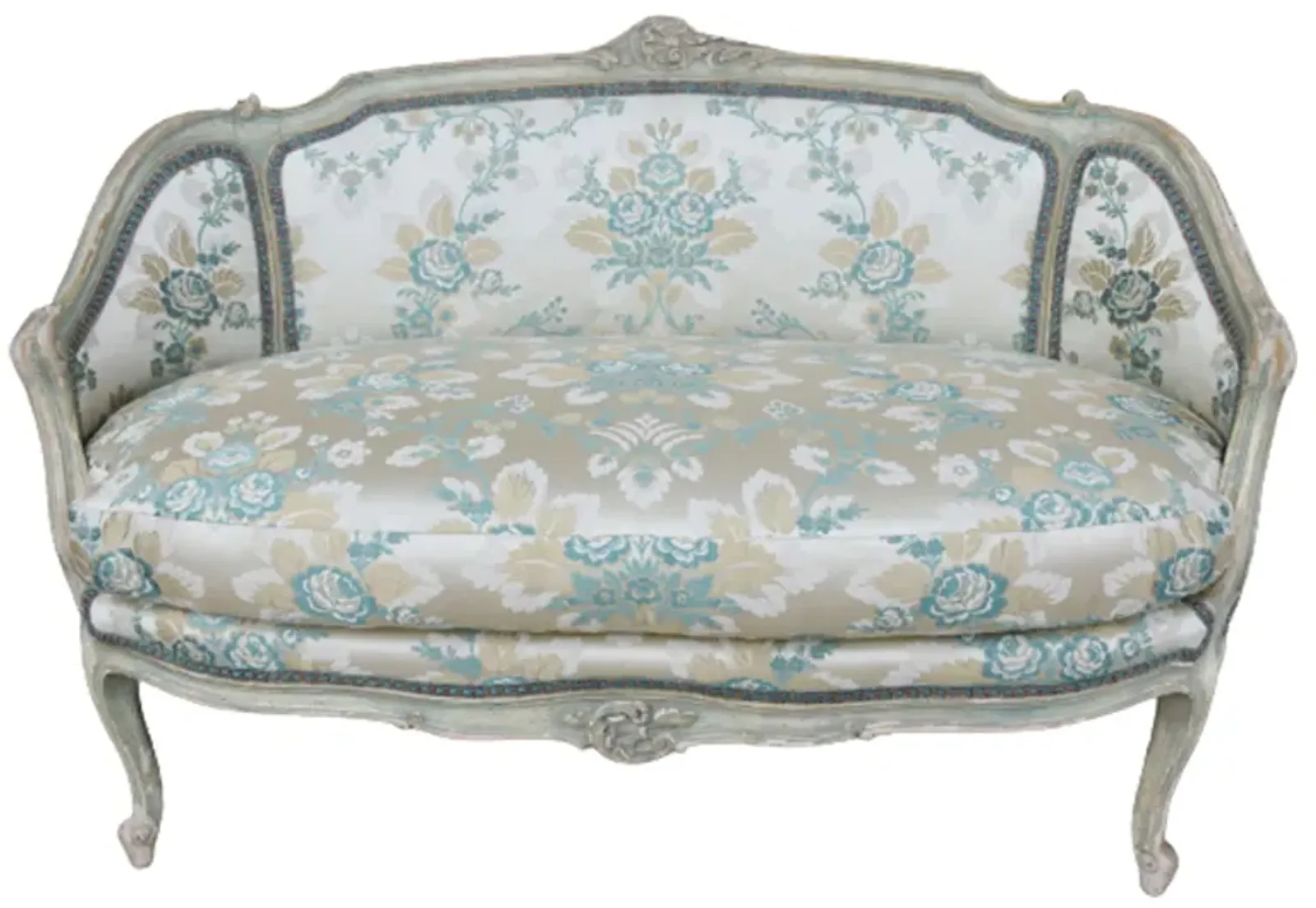 Antique French Scalamandr Fabric Settee - Blue