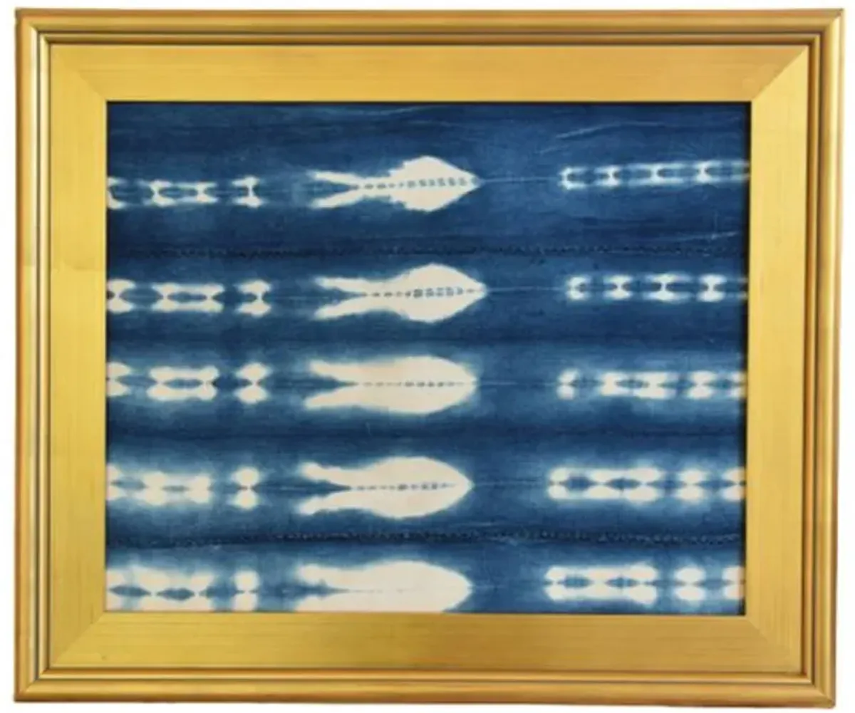 African Nautical Fish Textile in Frame - Blue