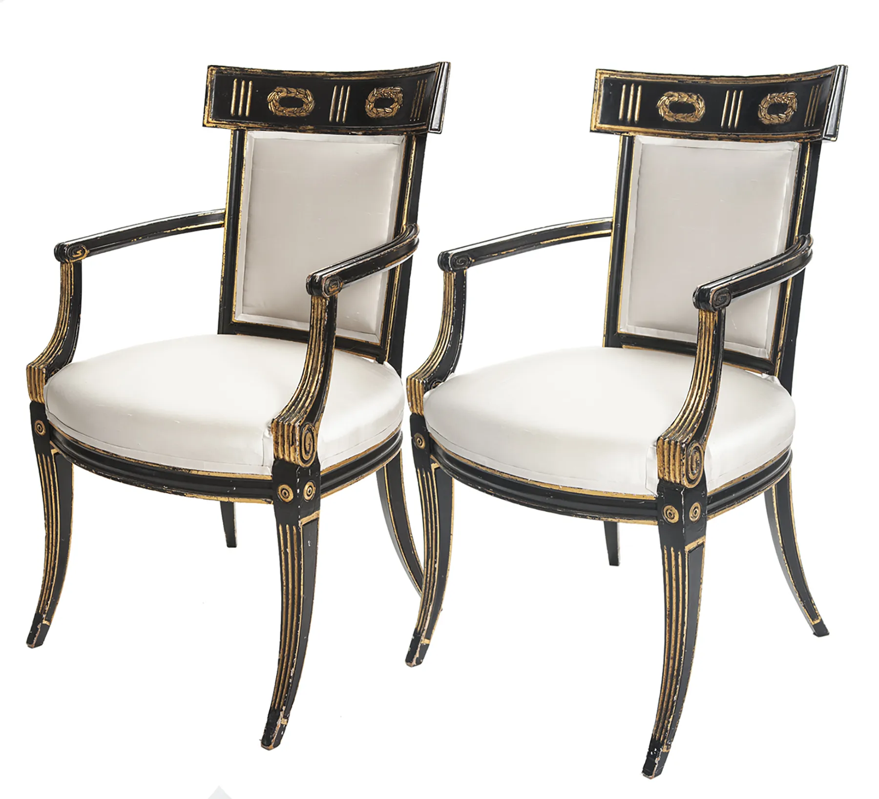 Italian Recency Ebony/Gilt Armchairs pr - Fleur de Lex Antiques - Black