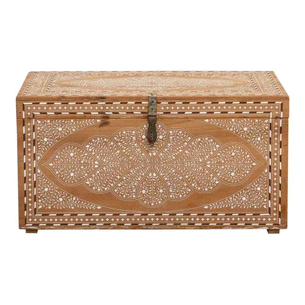 British Colonial Finely Inlaid Trunk - de-cor - Brown