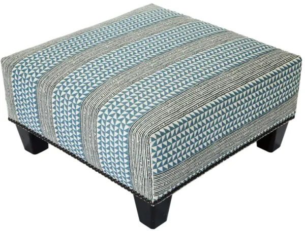 Oversized Square Ottoman in Tribal Print - Fleur de Lex Antiques - Blue