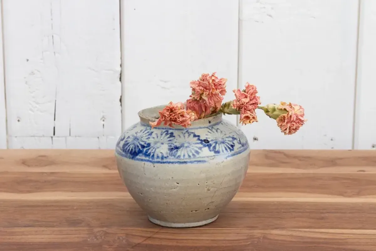 Antique Korean Glazed Floral Jar - de-cor - Blue