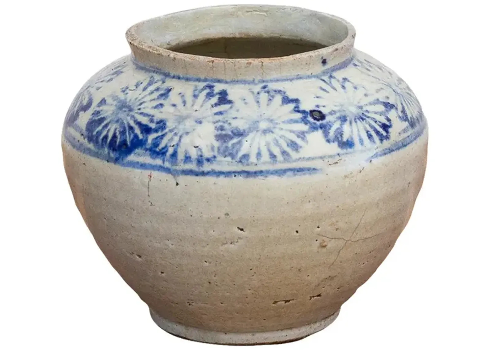 Antique Korean Glazed Floral Jar - de-cor - Blue