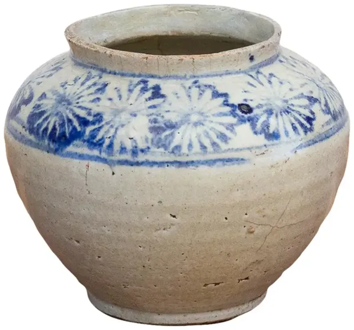 Antique Korean Glazed Floral Jar - de-cor - Blue