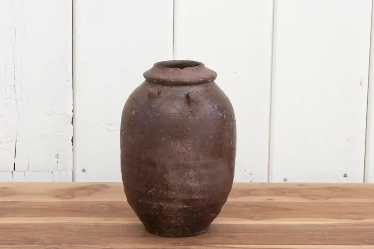 Primitive Antique Martaban Vase - de-cor - Brown