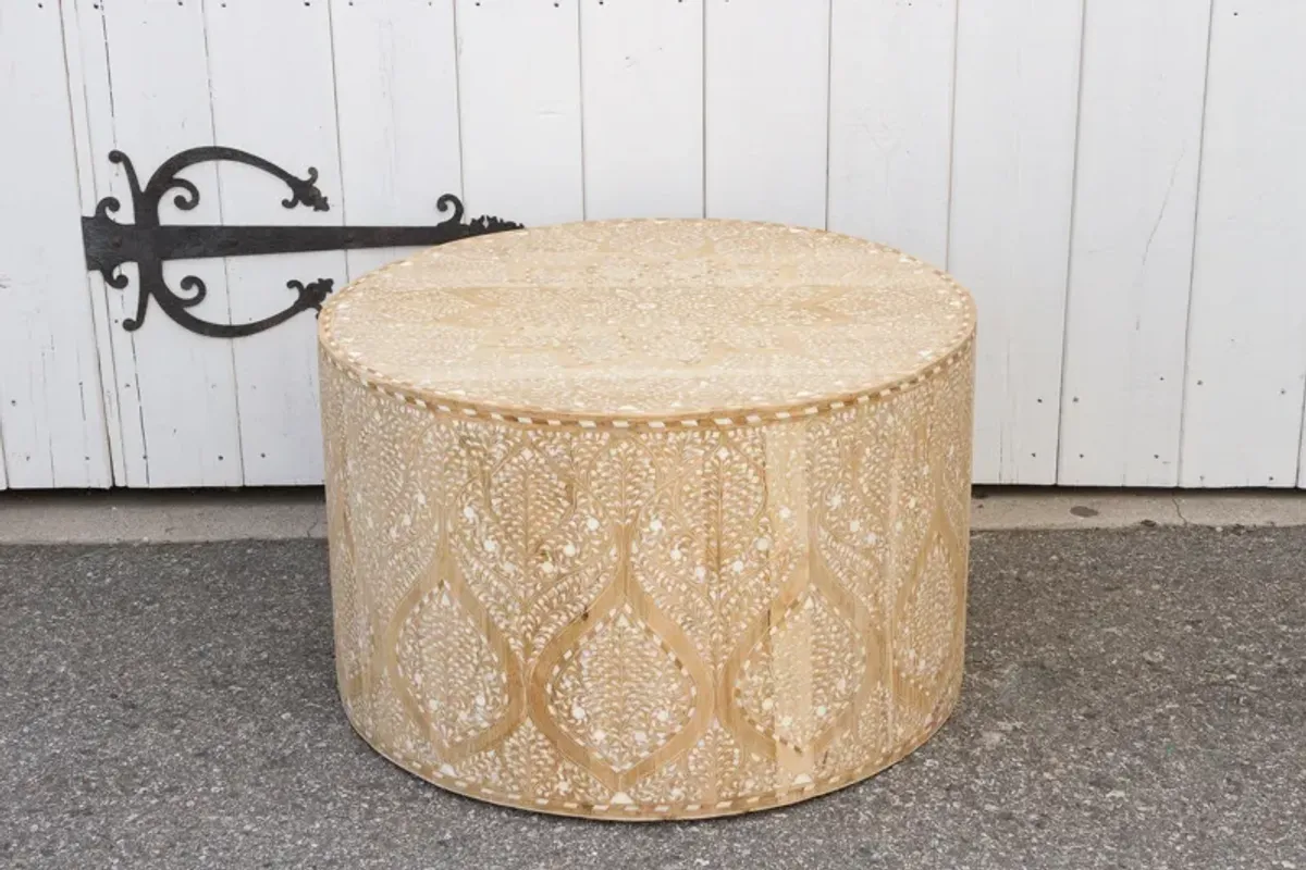 Royal Bleached Inlay Drum Coffee Table - de-cor - Brown