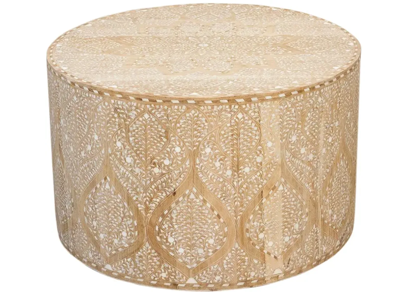 Royal Bleached Inlay Drum Coffee Table - de-cor - Brown