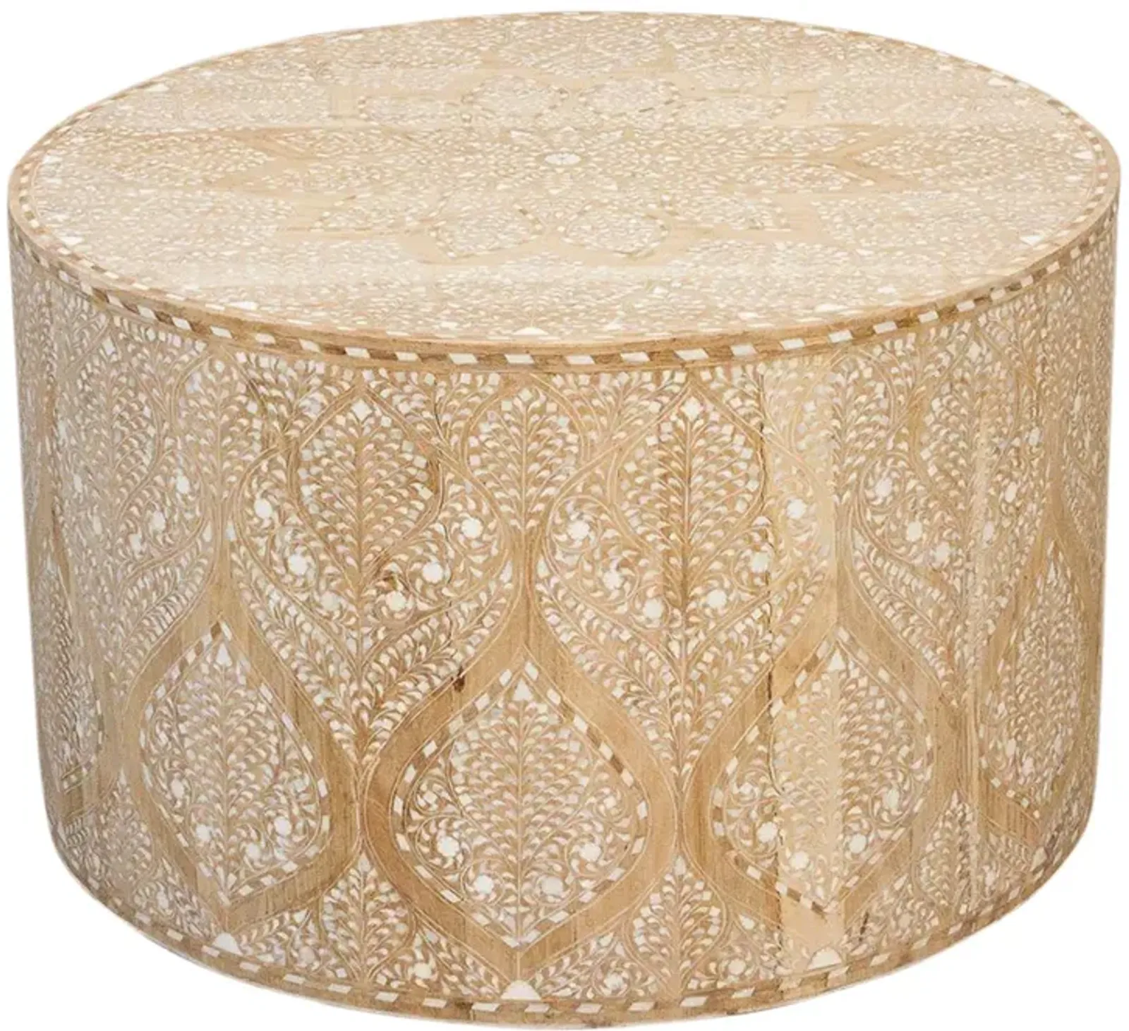 Royal Bleached Inlay Drum Coffee Table - de-cor - Brown